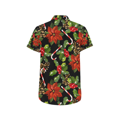 Poinsettia Pattern Print Design POT01 Men's Short Sleeve Button Up Shirt