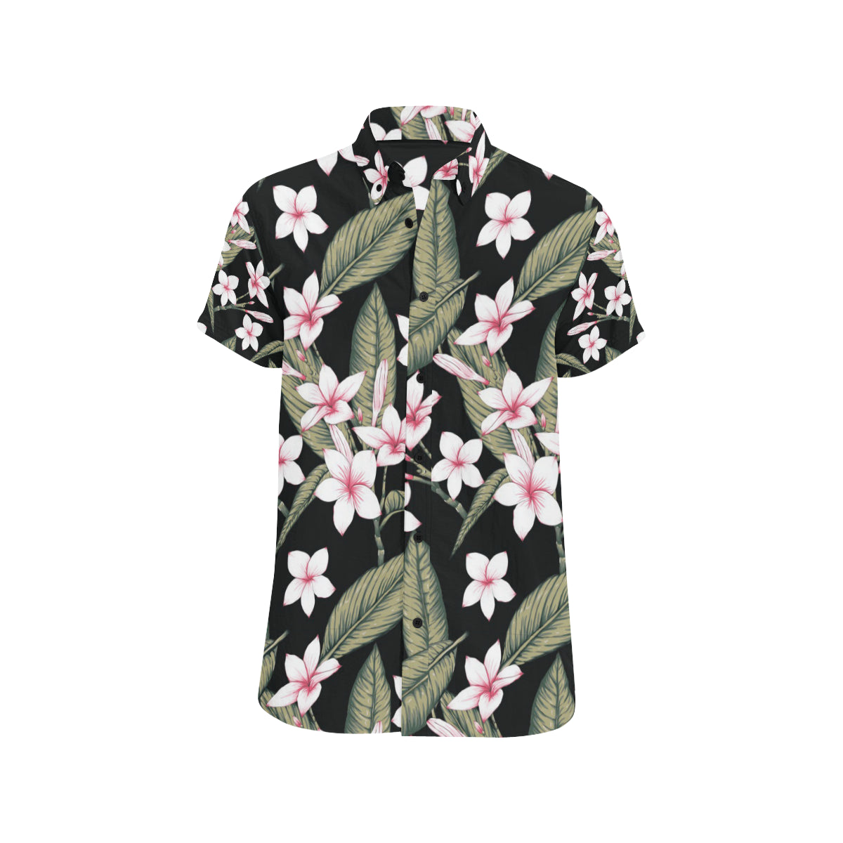Plumeria Pattern Print Design PM021 Men's Short Sleeve Button Up Shirt