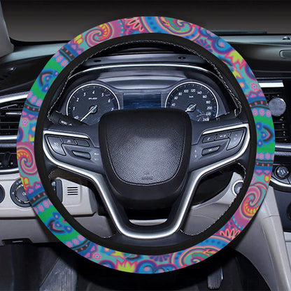 Paisley Colorful Pattern Print Design A02 Steering Wheel Cover with Elastic Edge