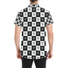 Checkered Flag Crown Pattern Men's Short Sleeve Button Up Shirt