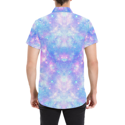 Galaxy Stardust Pastel Color Print Men's Short Sleeve Button Up Shirt