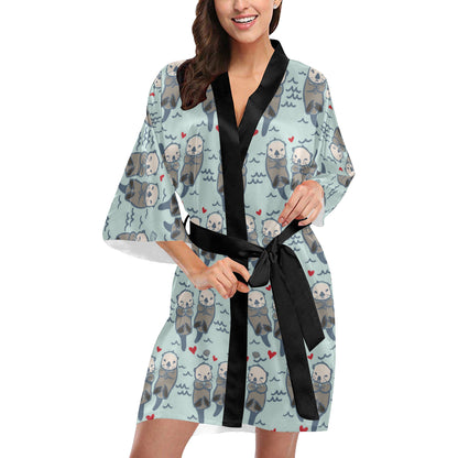 Sea Otter Pattern Print Design 03 Women's Short Kimono