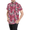 Flower Hawaiian Pink Red  Hibiscus Print Men's Short Sleeve Button Up Shirt