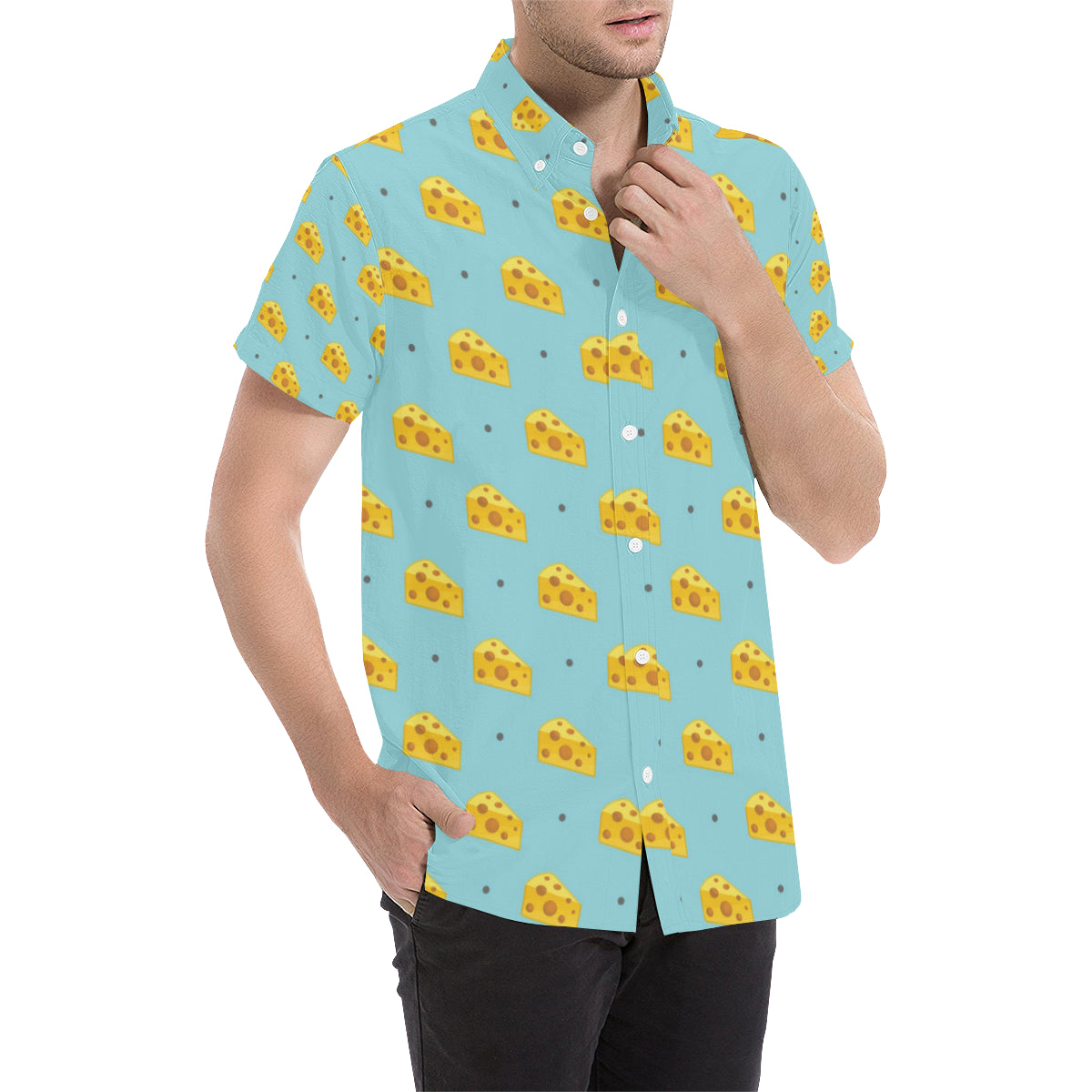 Cheese Pattern Print Design 02 Men's Short Sleeve Button Up Shirt