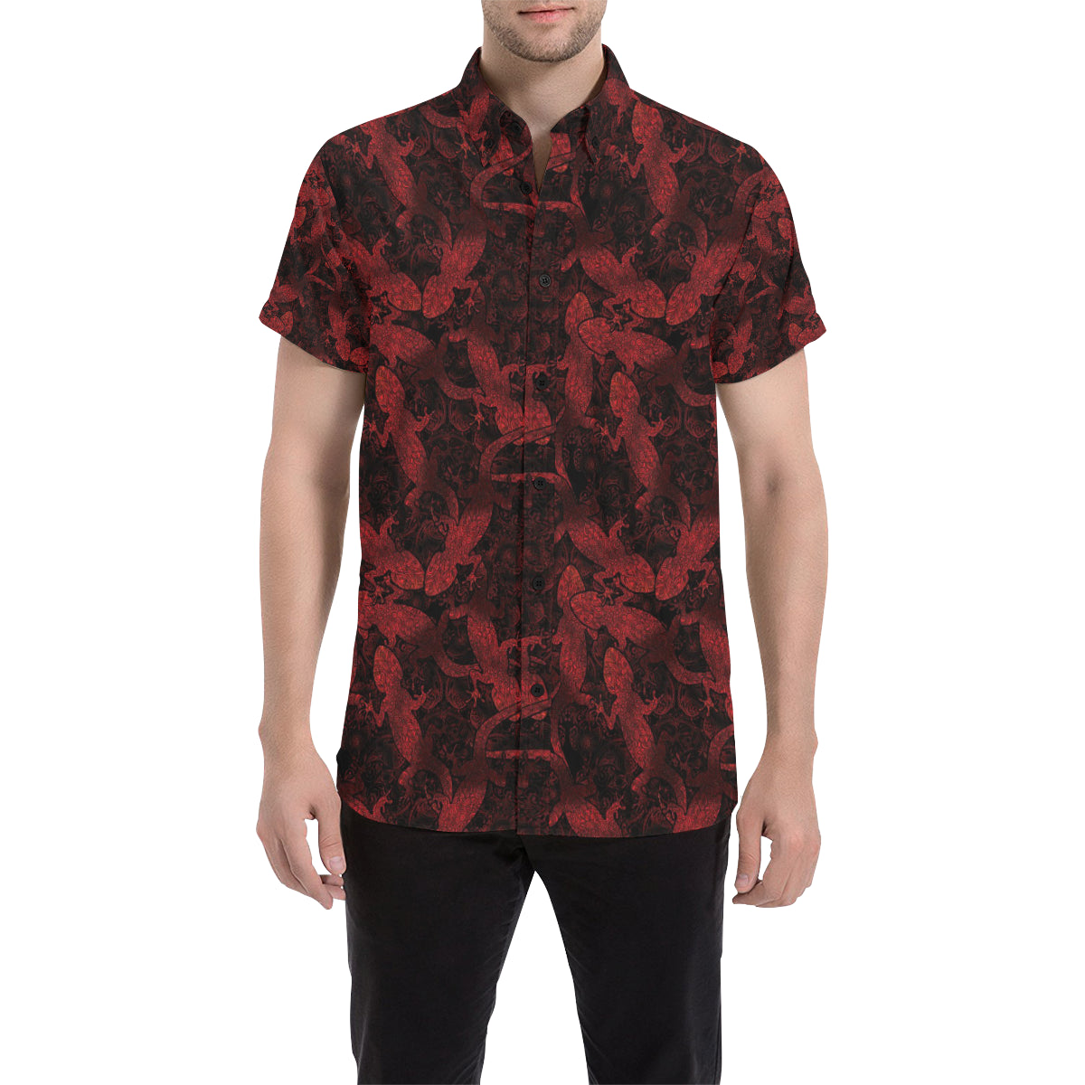 Gecko Pattern Print Design 04 Men's Short Sleeve Button Up Shirt