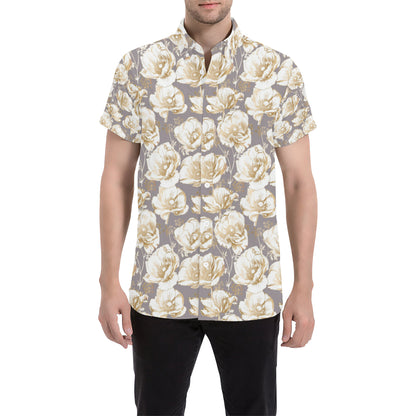 Anemone Pattern Print Design AM05 Men's Short Sleeve Button Up Shirt