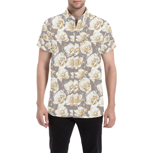 Anemone Pattern Print Design AM05 Men's Short Sleeve Button Up Shirt