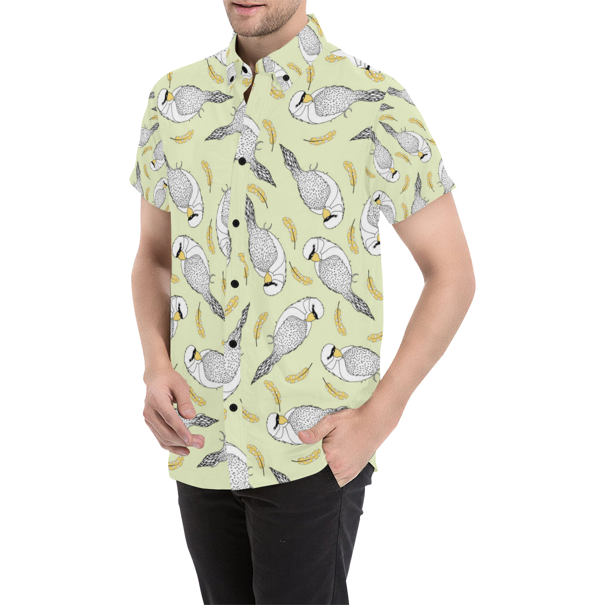 Parakeet Pattern Print Design A03 Men's Short Sleeve Button Up Shirt
