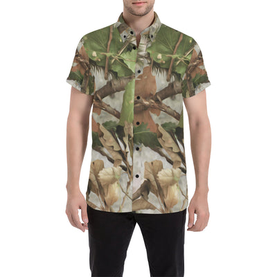 Camo Realistic Tree Forest Print Men's Short Sleeve Button Up Shirt