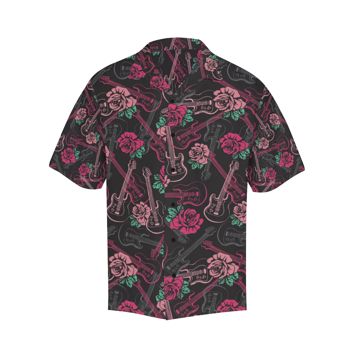 Bass Guitar Pink Rose Pattern Print Design 01 Men's Hawaiian Shirt