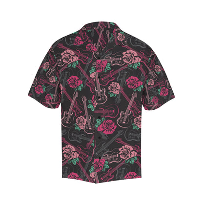 Bass Guitar Pink Rose Pattern Print Design 01 Men's Hawaiian Shirt