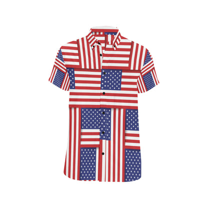 Patriotic US Flag Pattern Print Design A01 Men's Short Sleeve Button Up Shirt