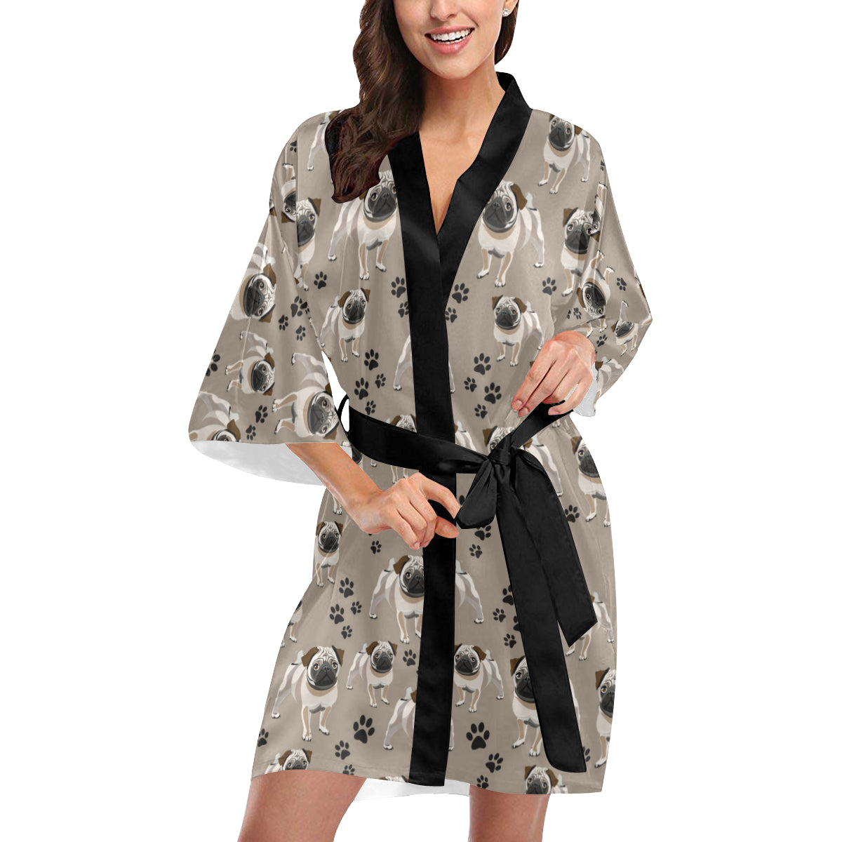 Pug Pattern Print Design A04 Women's Short Kimono