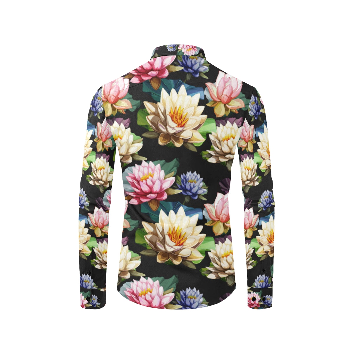 Water Lily Pattern Print Design WL02 Men's Long Sleeve Shirt