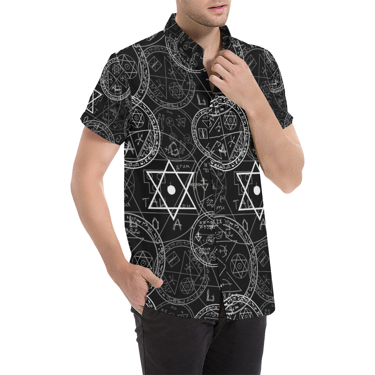 Pentagram Pattern Print Design A01 Men's Short Sleeve Button Up Shirt