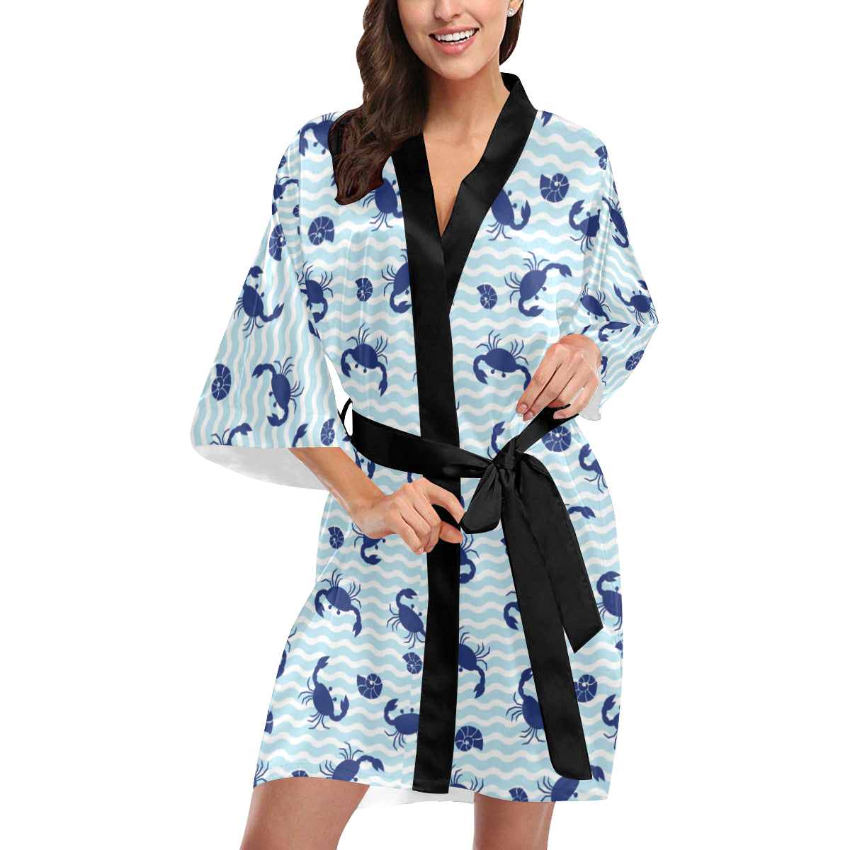 Crab Pattern Print Design 04 Women's Short Kimono