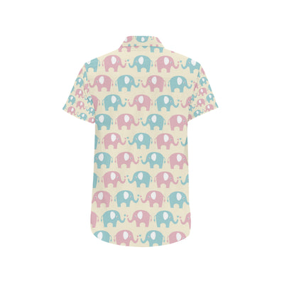 Elephant Baby Pastel Print Pattern Men's Short Sleeve Button Up Shirt