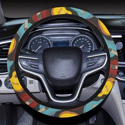 Acoustic Guitar Pattern Print Design 01 Steering Wheel Cover with Elastic Edge