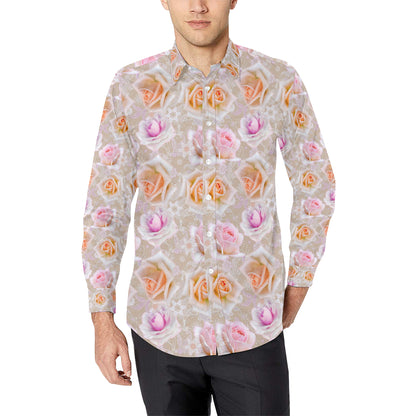 Rose Pattern Print Design RO011 Men's Long Sleeve Shirt