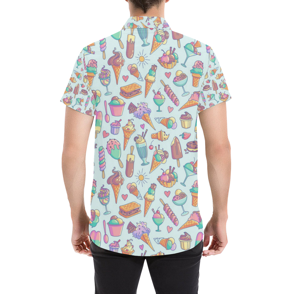 Ice Cream Pattern Print Design IC02 Men's Short Sleeve Button Up Shirt