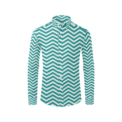 Chevron Teal Pattern Print Design 02 Men's Long Sleeve Shirt