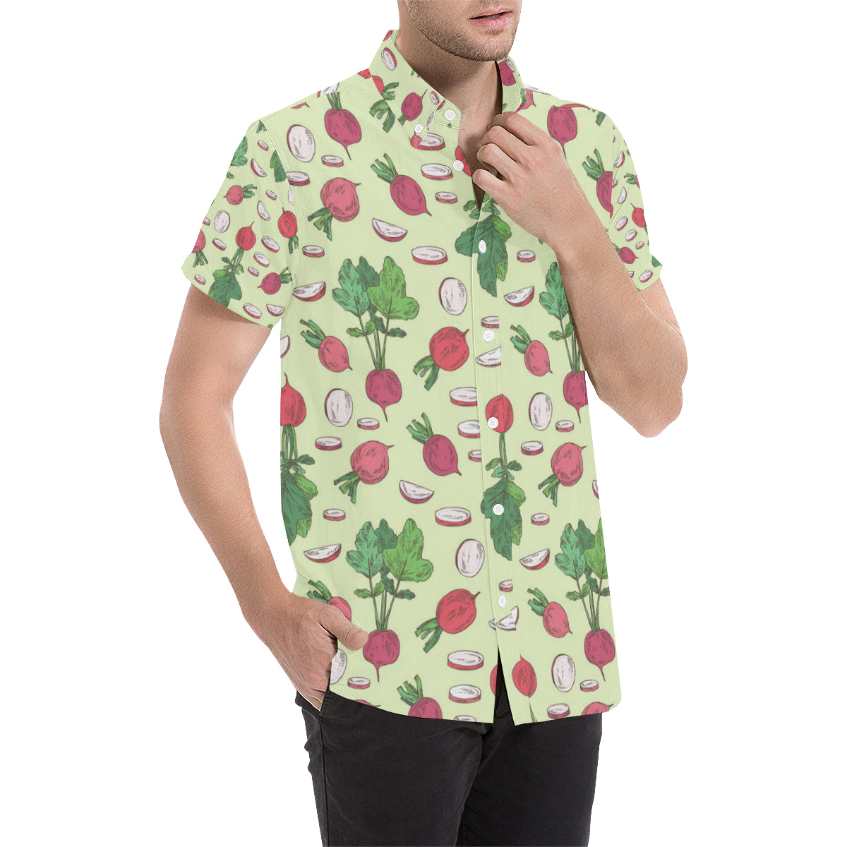 Radish Pattern Print Design A04 Men's Short Sleeve Button Up Shirt