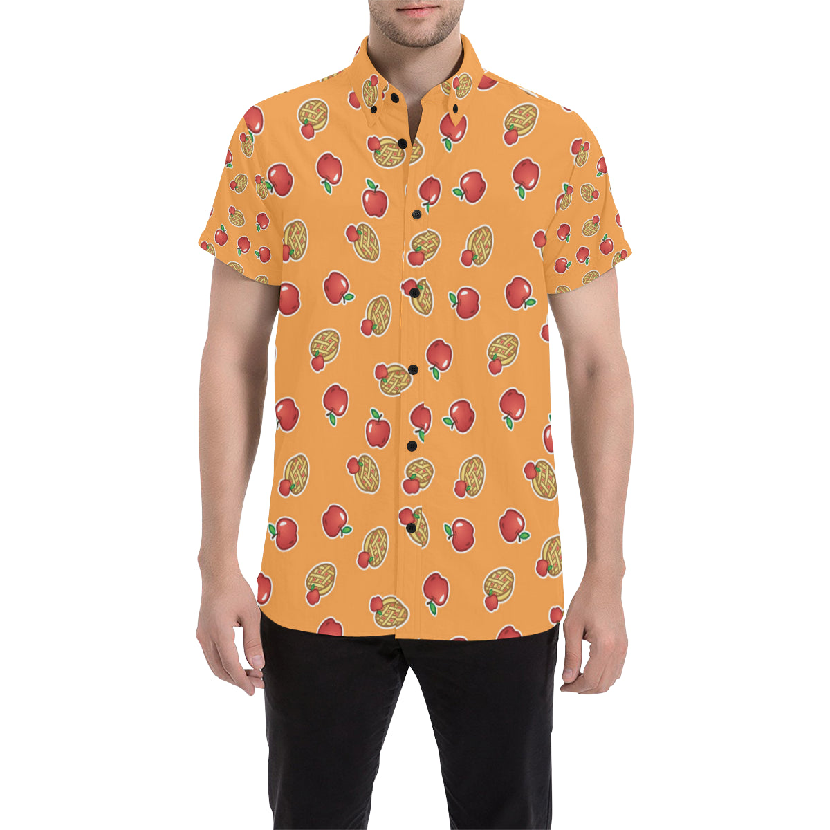 Apple Pie Pattern Print Design 02 Men's Short Sleeve Button Up Shirt