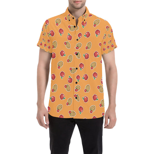 Apple Pie Pattern Print Design 02 Men's Short Sleeve Button Up Shirt