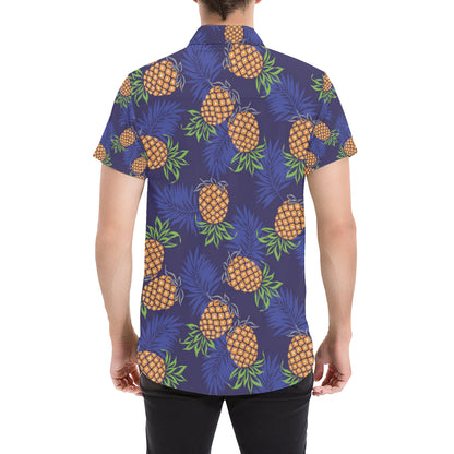 Pineapple Pattern Print Design PP02 Men's Short Sleeve Button Up Shirt