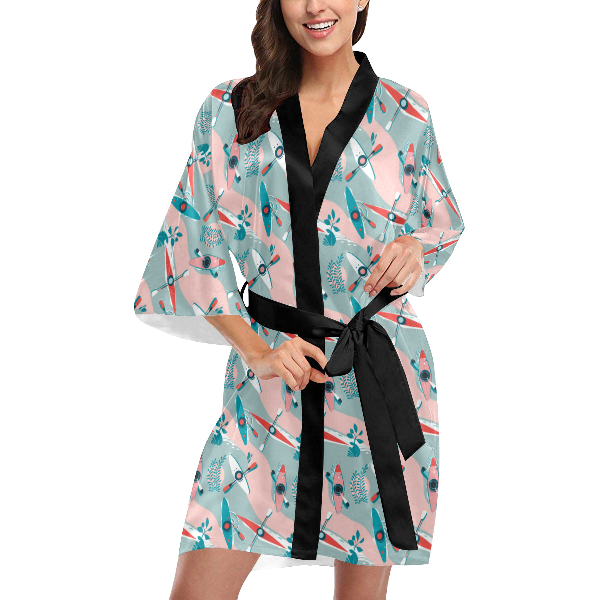 Kayak Pattern Print Design 05 Women's Short Kimono