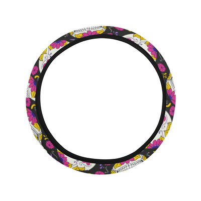 sugar skull Floral Pattern Steering Wheel Cover with Elastic Edge