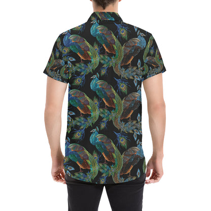 Peacock Pattern Print Design A04 Men's Short Sleeve Button Up Shirt