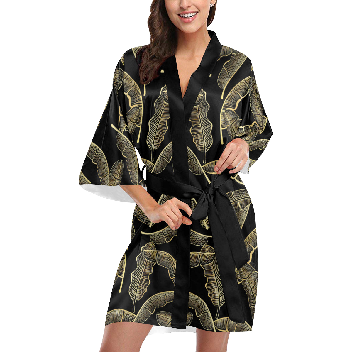 Banana Leaf Pattern Print Design BL07 Women's Short Kimono