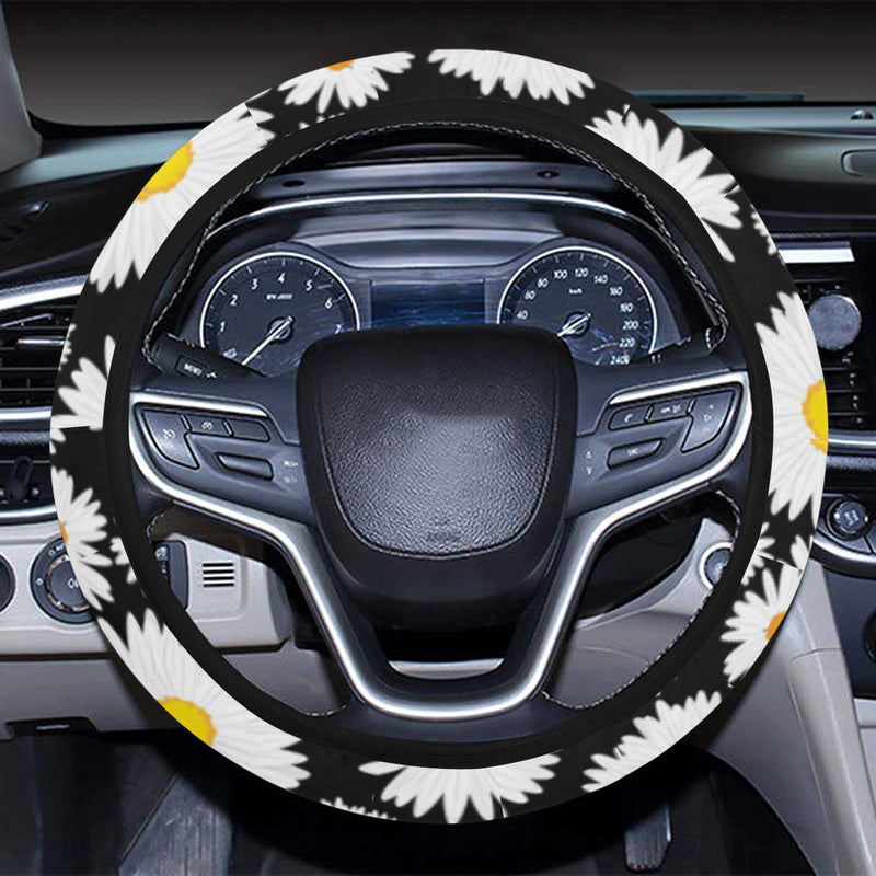 Daisy Pattern Print Design 01 Steering Wheel Cover with Elastic Edge