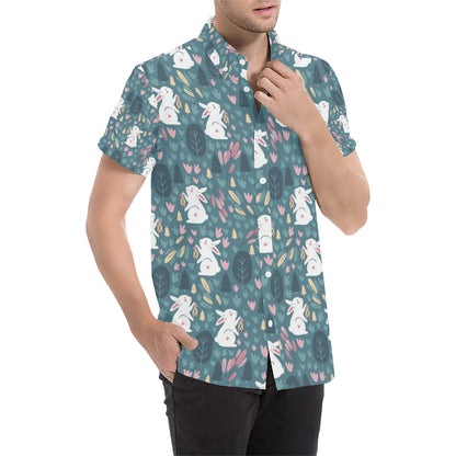 Rabbit Pattern Print Design RB013 Men's Short Sleeve Button Up Shirt