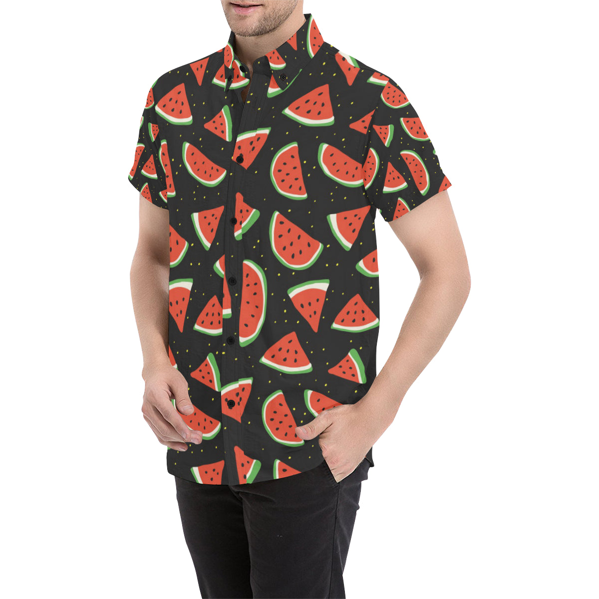Watermelon Pattern Print Design WM09 Men's Short Sleeve Button Up Shirt