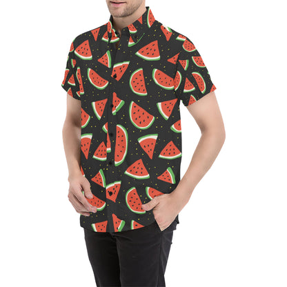 Watermelon Pattern Print Design WM09 Men's Short Sleeve Button Up Shirt