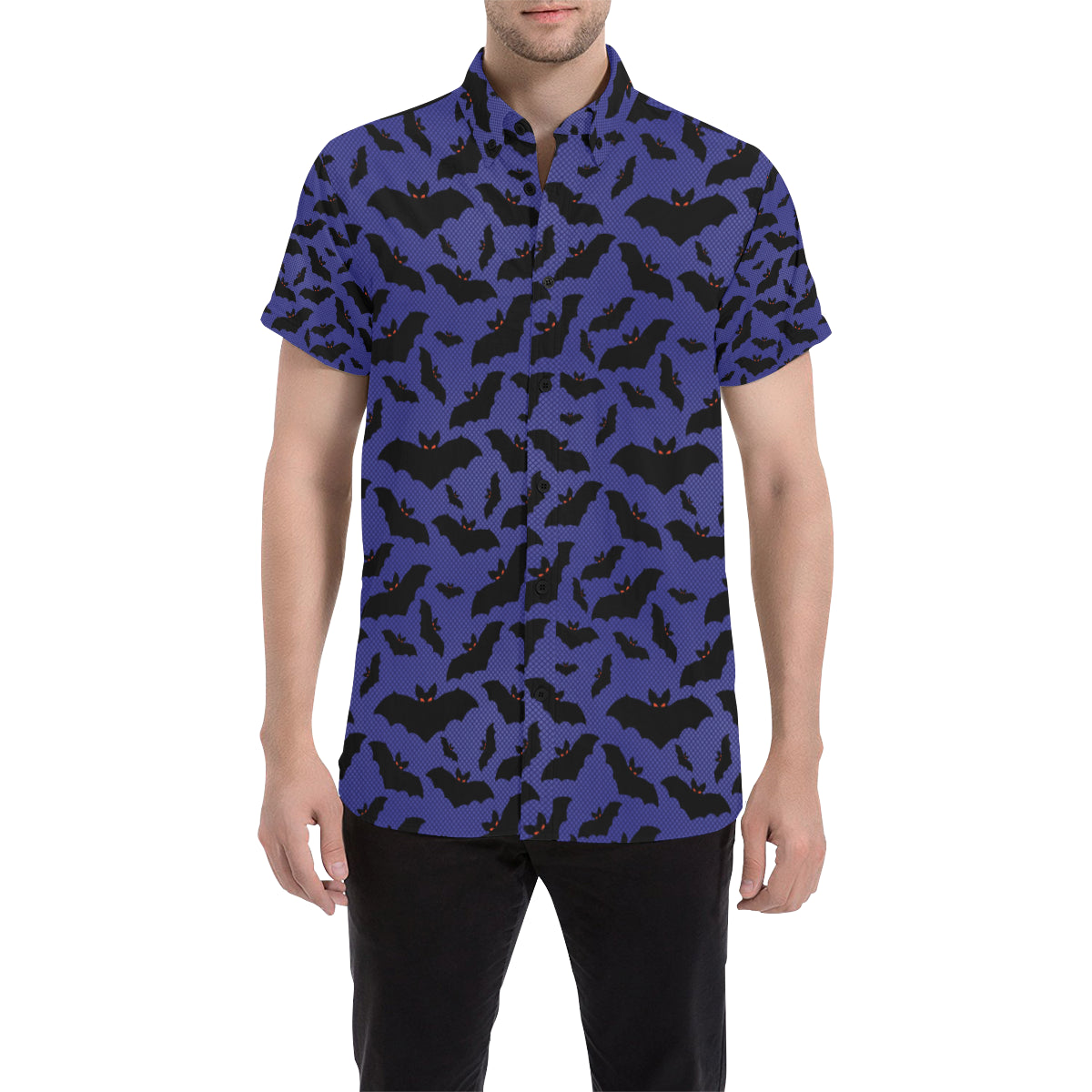 Bat Halloween Pattern Print Design 02 Men's Short Sleeve Button Up Shirt