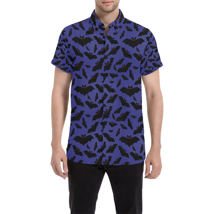 Bat Halloween Pattern Print Design 02 Men's Short Sleeve Button Up Shirt