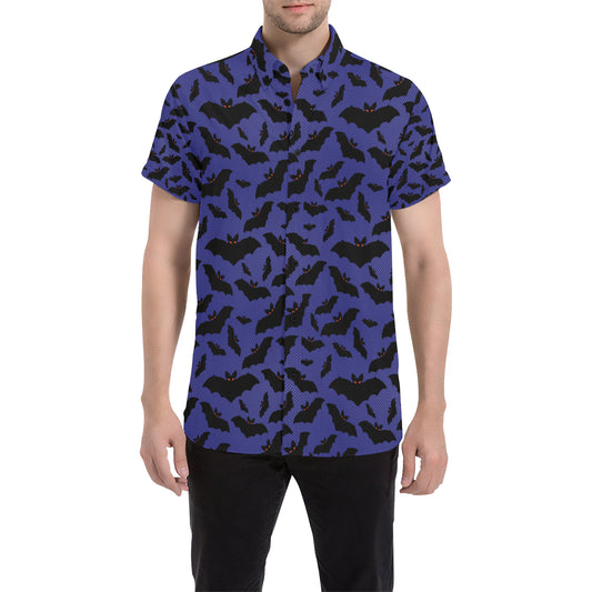 Bat Halloween Pattern Print Design 02 Men's Short Sleeve Button Up Shirt