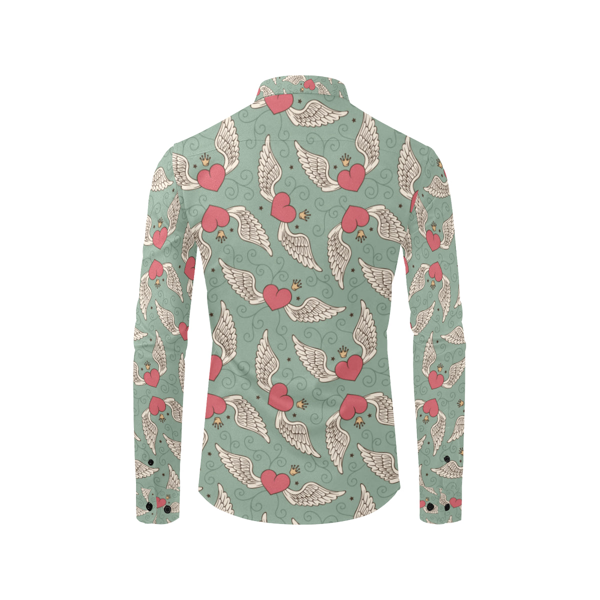 Angel Wings Heart Design Themed Print Men's Long Sleeve Shirt