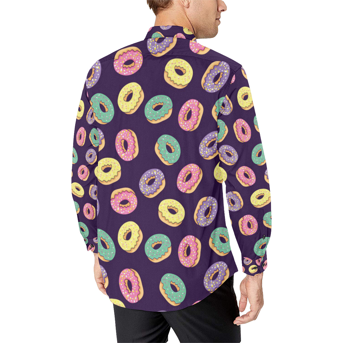 Donut Pattern Print Design DN08 Men's Long Sleeve Shirt