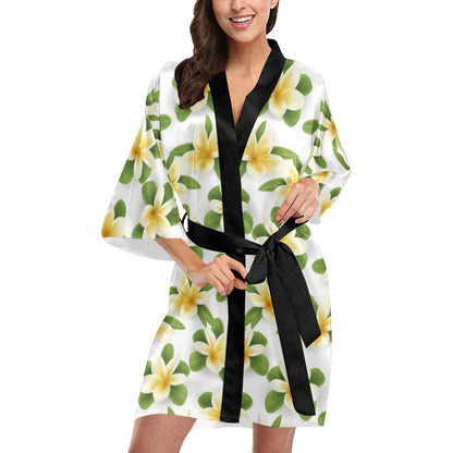 Yellow Plumeria Pattern Print Design PM012 Women Kimono Robe