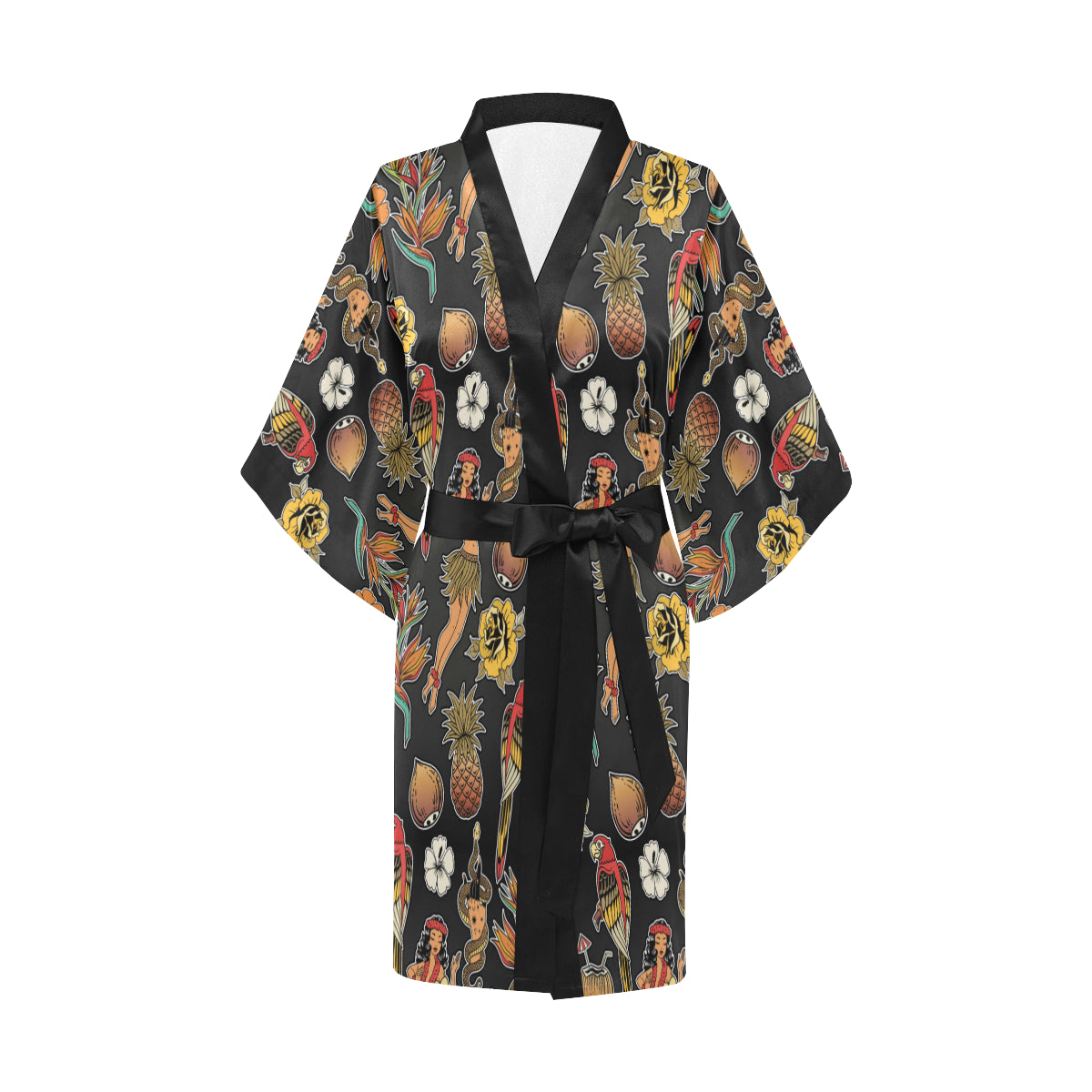 Hula Dancers Hawaiian Style Pattern Print Design 0 Women's Short Kimono