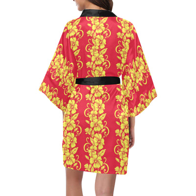 Orange Hibiscus Pattern Print Design HB018 Women Kimono Robe