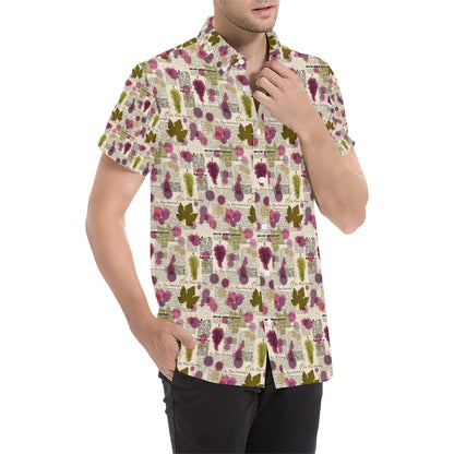 Wine Style Design Print Men's Short Sleeve Button Up Shirt
