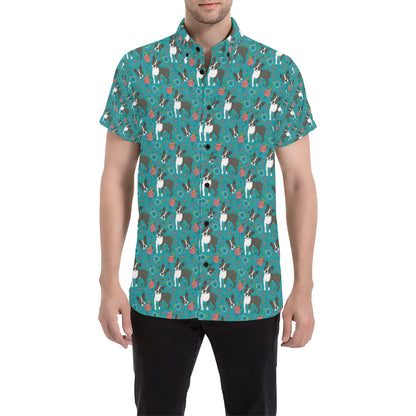 Boston Terrier Pattern Print Design 07 Men's Short Sleeve Button Up Shirt