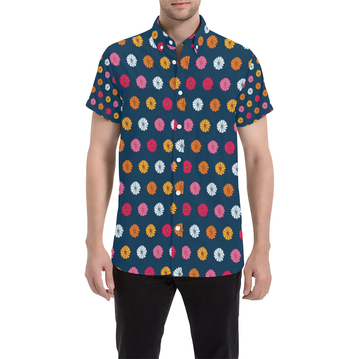 Gerberas Pattern Print Design GB06 Men's Short Sleeve Button Up Shirt
