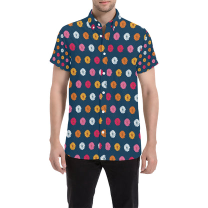 Gerberas Pattern Print Design GB06 Men's Short Sleeve Button Up Shirt