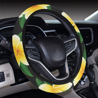 Plumeria Pattern Print Design A03 Steering Wheel Cover with Elastic Edge